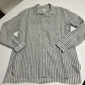 J. Jill women’s love linen button front striped 100% linen oversized shirt NEW